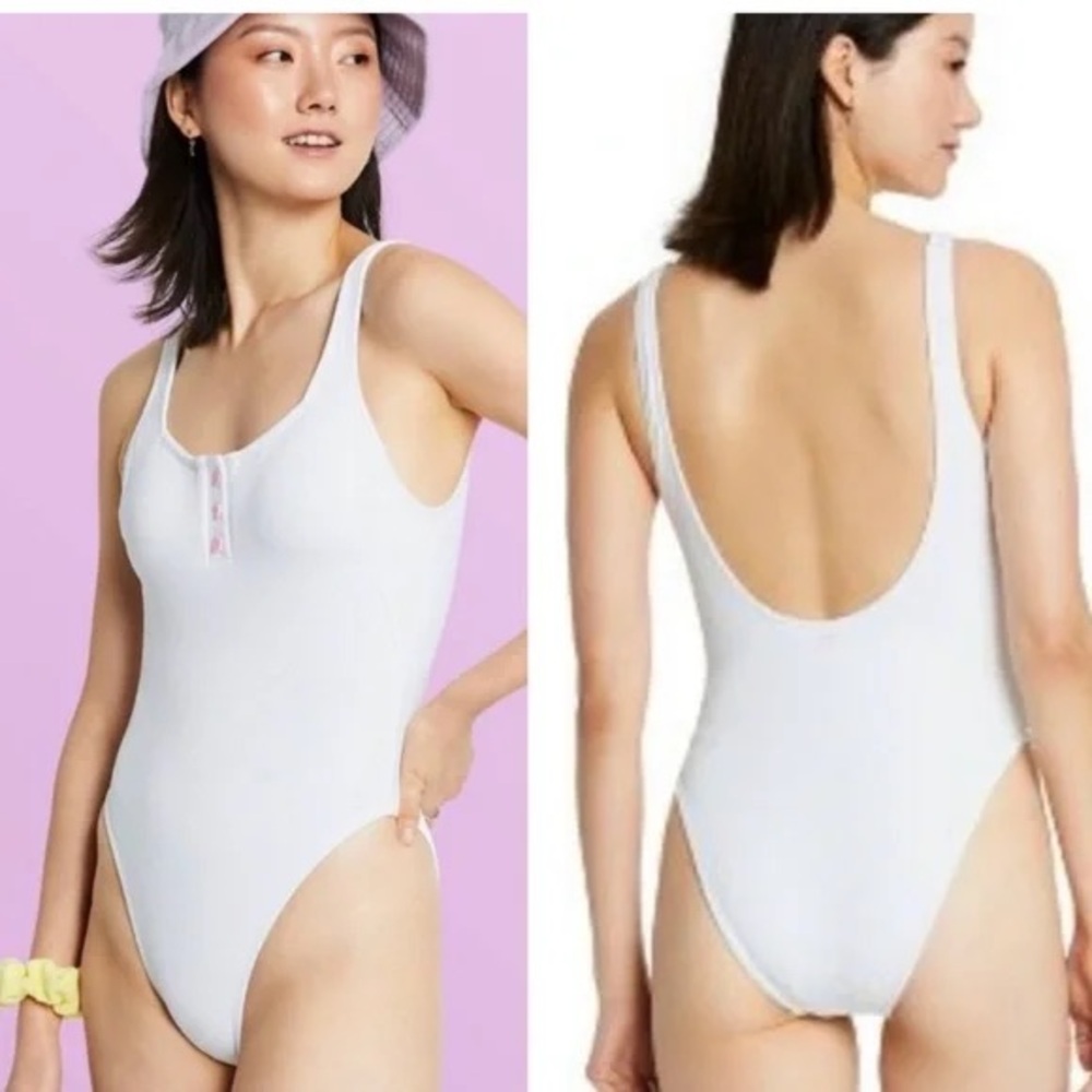 Target Stoney Clover Lane White Heart Henley One-Piece Swimsuit Bathing Suit
